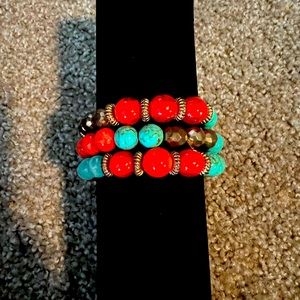 Set of three turquoise and corral bracelets